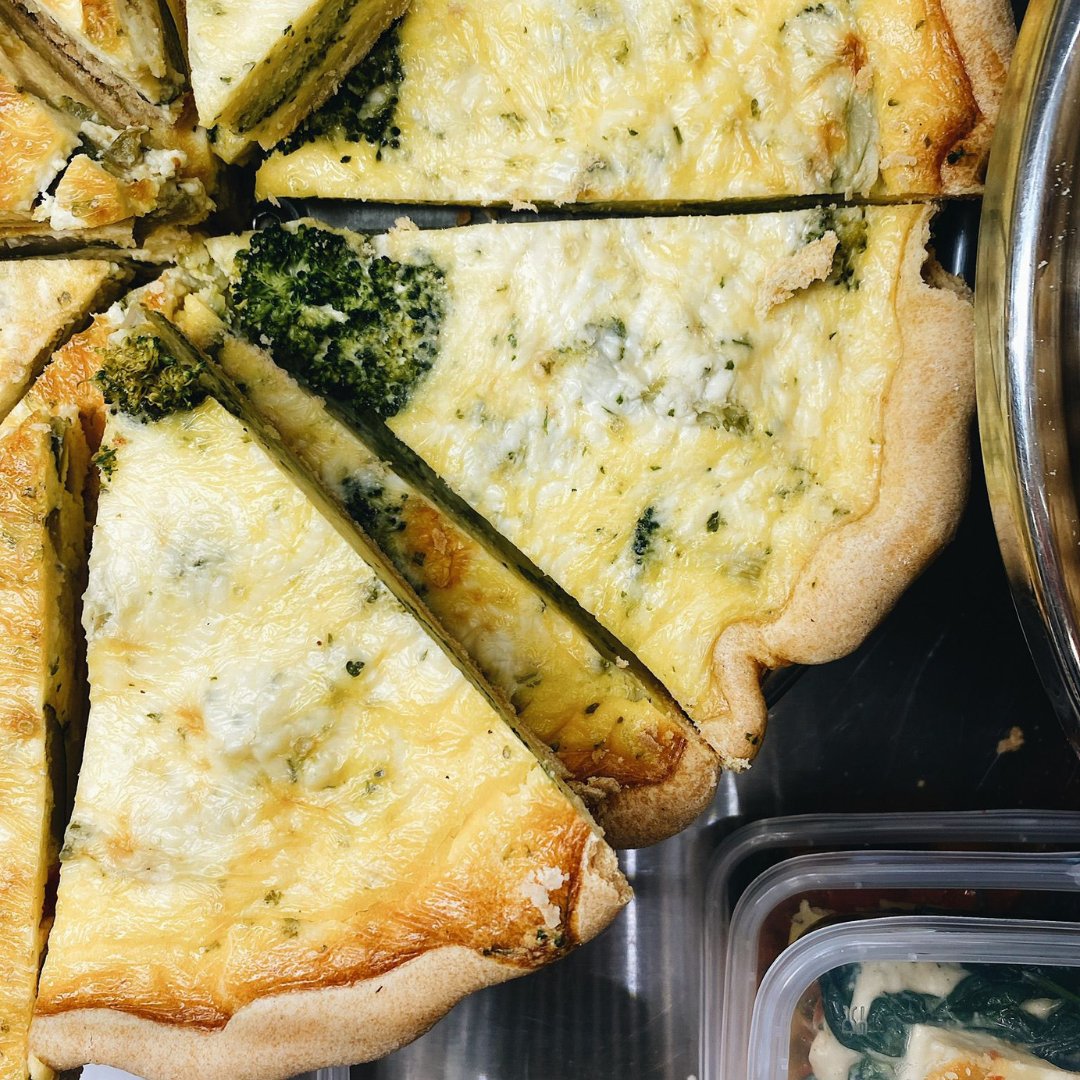 Quiche slices fresh out of the oven ready for lunch with salads or pick up a whole one to take home. #sligofood