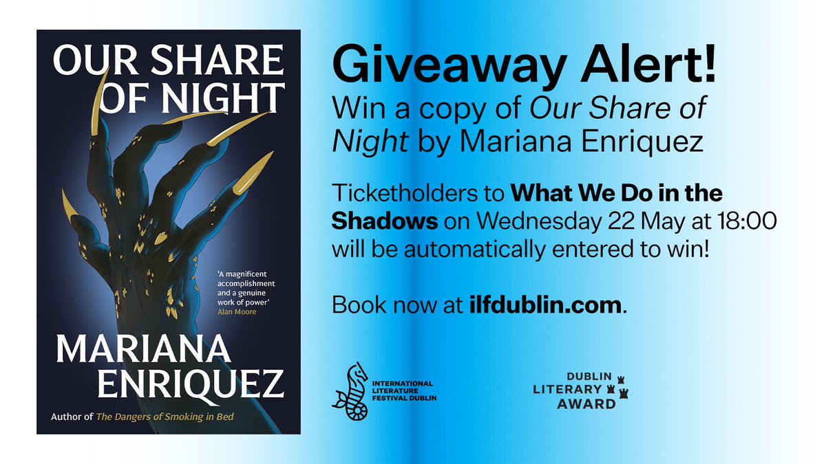 @DublinLitAward Ticketholders to the #ILFD2024 event What We Do in the Shadows on Wednesday 22 May at 18:00 will be automatically entered to win! Winners will be selected and notified on Monday 20 May. Book now at ilfdublin.com/whats-on/festi…

🧵2/2
@DublinLitAward
