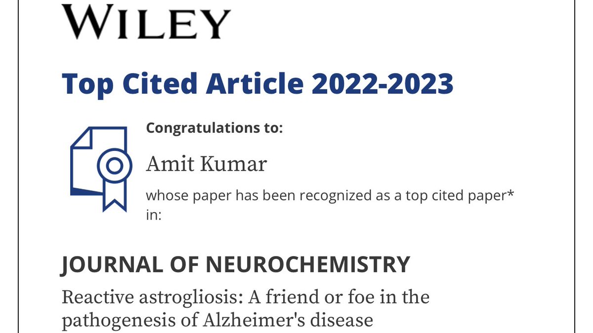 Happy to get the notification that Our Reactive Astrogliosis review in @JNeurochem is #TopCitedArticle for 2 years in a row! @IgorCamargoF