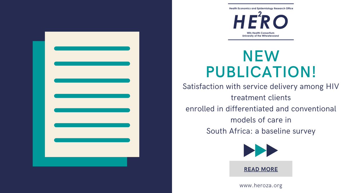 We have a new publication: Satisfaction with service delivery among HIV treatment clients enrolled in differentiated and conventional models of care in South Africa: a baseline survey Click on the link to read the full article: ow.ly/EeWm50Rqo2w