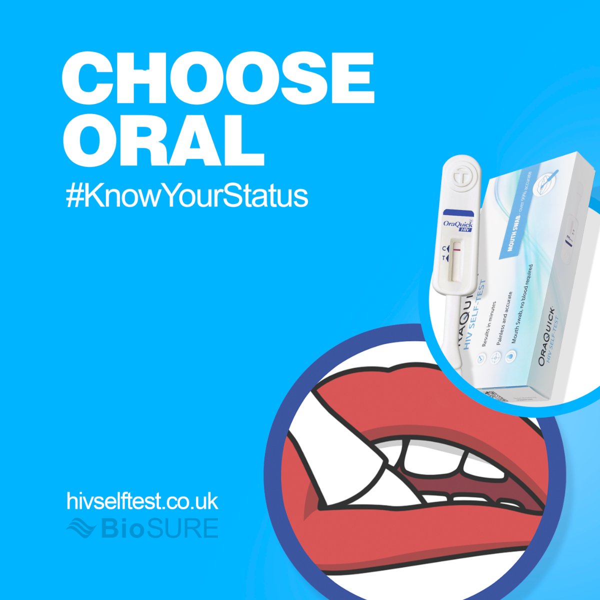 #ChooseOral   #KnowYourStatus with an easy swab of your gums and your own incredibly accurate result in just 20 minutes. No blood needed!  Delivered in discreet packaging. No HIV test is easier.  #BeBioSure #GetTested #TakeControlOfYou #EndHIV  hivselftest.co.uk/collections/fr…