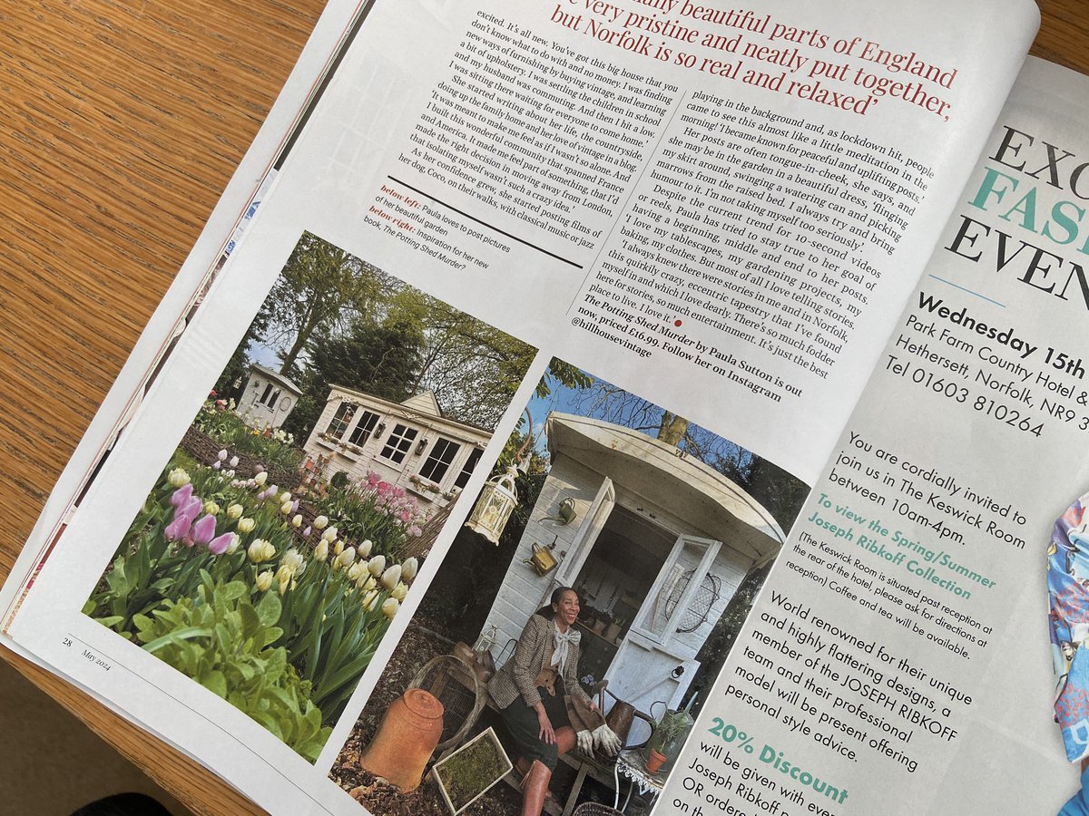 CatherineLarner's tweet photo. Her beautiful posts on social media lift the spirits and now she’s doing the same with her new cosy crime novel #ThePottingShedMurder. I spoke to Paula Sutton @hillhousevintag for the latest issue @NorfolkMagazine https://t.co/kf0f3hPgw6