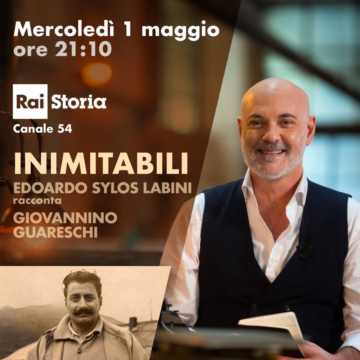 Tornano le repliche di #Inimitabili, da mercoledì 1 maggio alle 21:10 su @RaiStoria (canale 54) Si rincomincia con Giovannino Guareschi: mettete in agenda questo appuntamento. @RaiCultura @CulturaIdentita