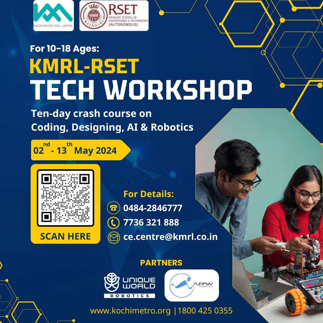 Ten-day crash course on Fundamentals of AI & Robotics. For registrations scan QR or log on to link : forms.gle/2H871mG3EeXNbW… #kochimetro #kochi #metro