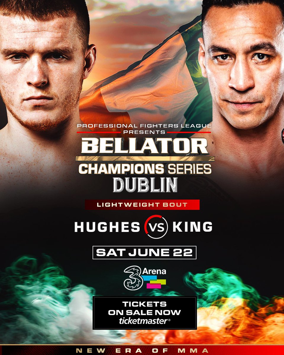 BELLATOR DEBUT! 👀

🇮🇪 Paul Hughes 🆚 Bobby King 🇺🇸 
 
Paul Hughes makes his Bellator debut in front of his home crowd on June 22nd, as he welcomes Bobby King to the 3Arena! 🔥

@paulhughesmma will be looking to add to his eight finishes and send a message to the Bellator