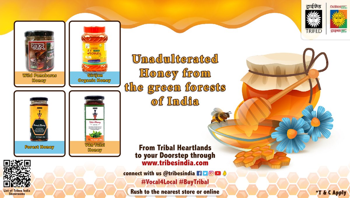 Introducing the #Purest & #UnadulteratedHoney from the green forests of India, brought to you by @tribesindia. Trust only #TribesMark for your #Honey. Experience the #authenticity of nature.

Shop Now !!: bit.ly/3QfsTZ3

#Vocal4Local #BuyTribal #TribesIndia #PureHoney