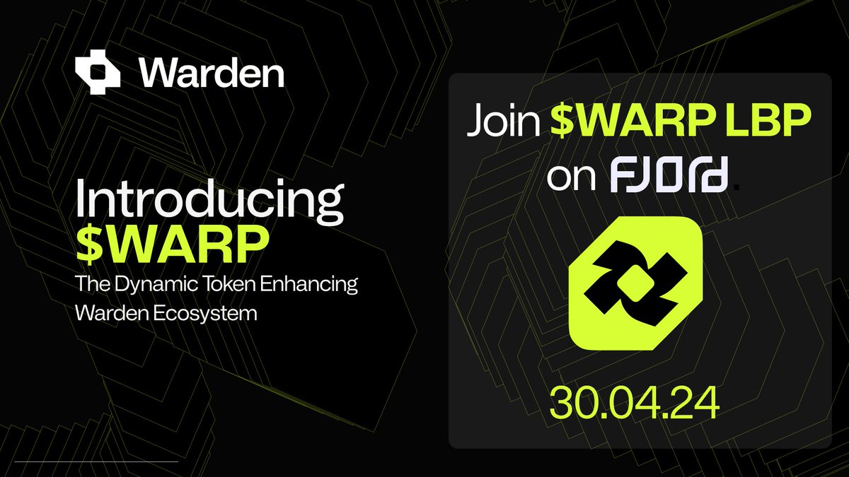 On the 30.04.24 $WARP LBP will go live on @FjordFoundry 👉About $WARP - Unique opportunity for Early Community members to be exposed to Warden before anyone else - Get $WARP tokens to increase your $WARD airdrop points - wardenprotocol.org/blog/introduci… 👉LBP app.v2.fjordfoundry.com/pools/0xb1cC5a…