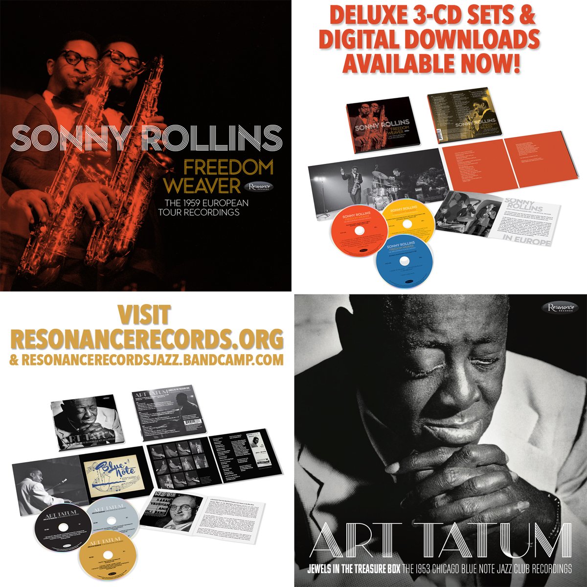 AVAILABLE NOW! We're thrilled to announce that Sonny Rollins "Freedom Weaver" and Art Tatum "Jewels in the Treasure Box" are both available as deluxe 3-CD sets with elaborate booklets featuring newly curated liner notes &amp; testimonials from jazz greats. resonancerecords.org