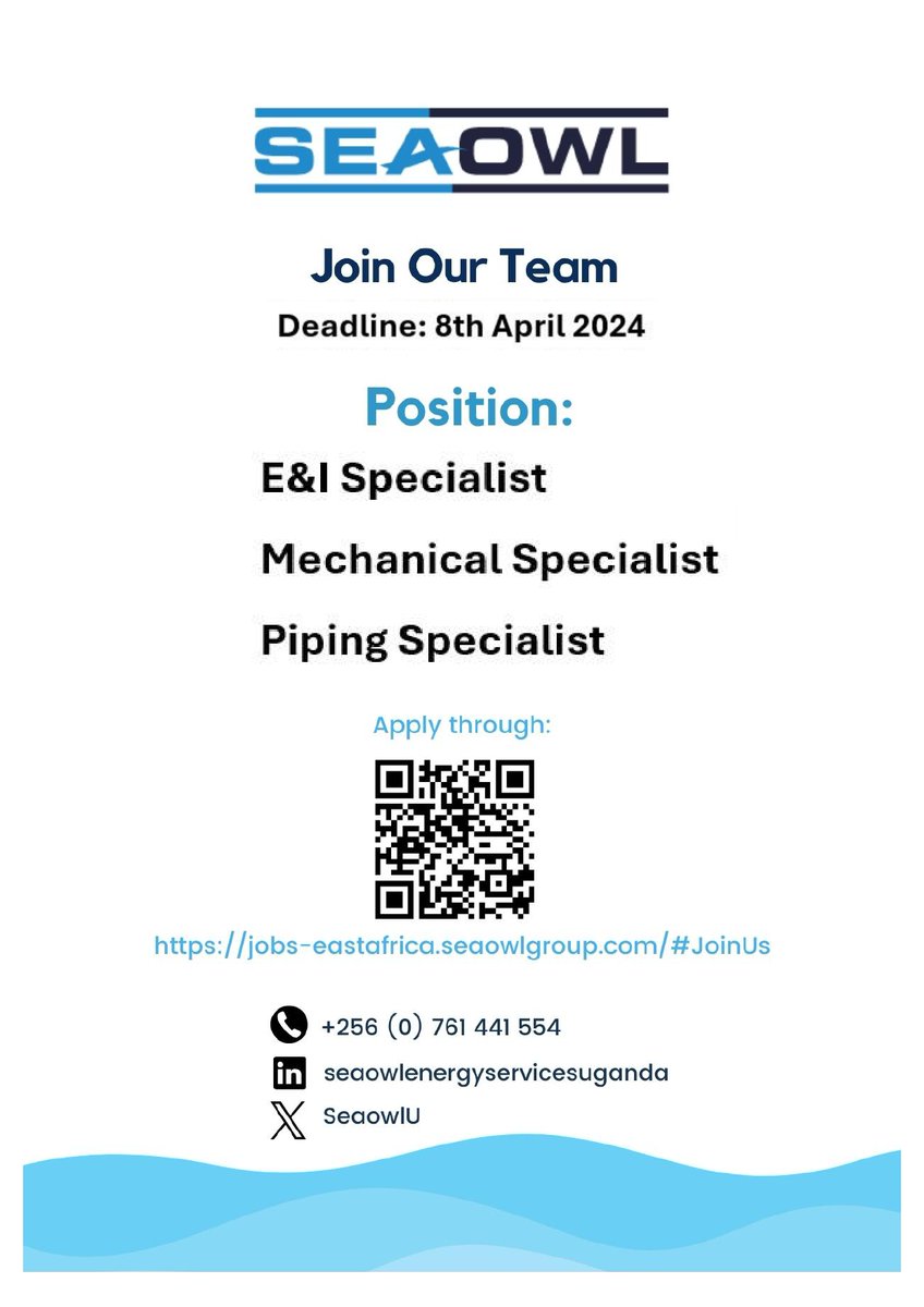 𝗝𝗼𝗶𝗻 𝗢𝘂𝗿 𝗧𝗲𝗮𝗺
#Jobs
#Opportunity
#HiringNow
#UgandaOil
𝗘&𝗜 𝗦𝗽𝗲𝗰𝗶𝗮𝗹𝗶𝘀𝘁
𝗠𝗲𝗰𝗵𝗮𝗻𝗶𝗰𝗮𝗹 𝗦𝗽𝗲𝗰𝗶𝗮𝗹𝗶𝘀𝘁
𝗣𝗶𝗽𝗶𝗻𝗴 𝗦𝗽𝗲𝗰𝗶𝗮𝗹𝗶𝘀𝘁
Details at:
lnkd.in/dy8iFTpG
Deadline: 𝗠𝗮𝘆 𝟴𝘁𝗵, 𝟮𝟬𝟮𝟰