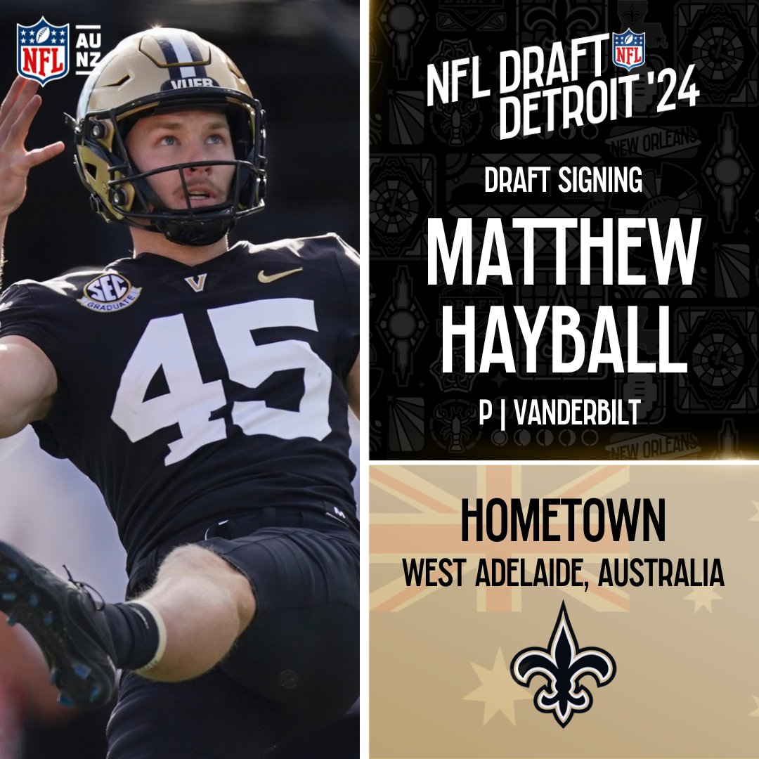 From Down Under to the Big Easy via @VandyFootball. @matthewhayball becomes the latest international-born player to join the @Saints. 📸: AP/George Walker IV