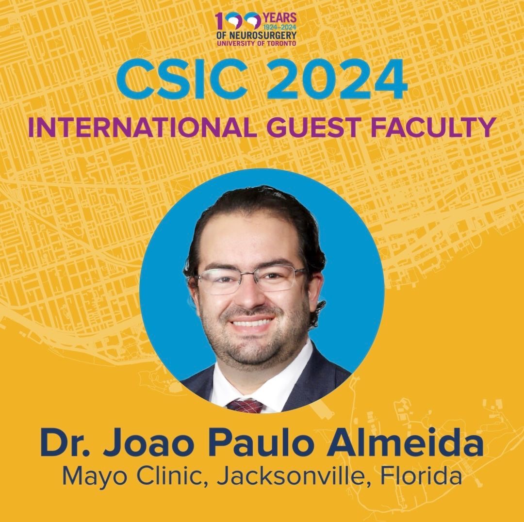 We are thrilled to welcome back our past co-chair to #CSIC, @joao_p_almeida! Dr. Almeida is a neurosurgeon at the Mayo Clinic in Jacksonville and specializes in #SkullBaseSurgery, pituitary surgery and #NeuroOncology. Register now - only 2 spots remain! bit.ly/3QiTMeB