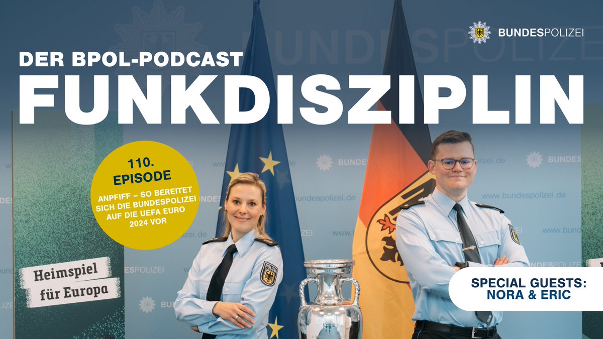 Die UEFA EURO 2024 in Deutschland steht vor der Tür! ⚽ 🏆
Wie die Bundespolizei involviert ist und welche Planungen von Nöten sind, verraten Nora und Eric vom Vorbereitungsstab EURO 2024 in der neuen Folge #Funkdisziplin.

Jetzt reinhören 👉🎧: sohub.io/u3zo