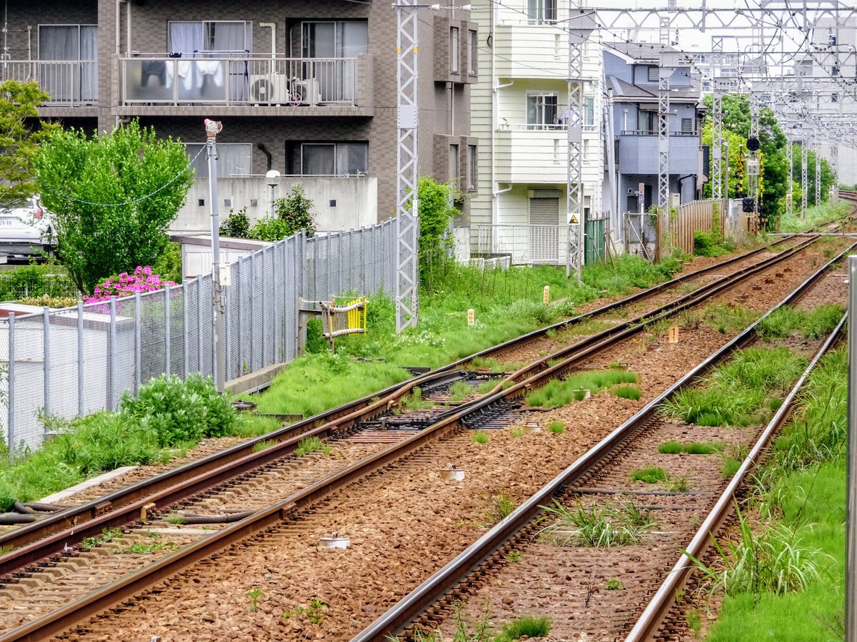 京急逗子線の三線軌条
六浦駅の構内だけホームを避けるようにレールが敷かれている