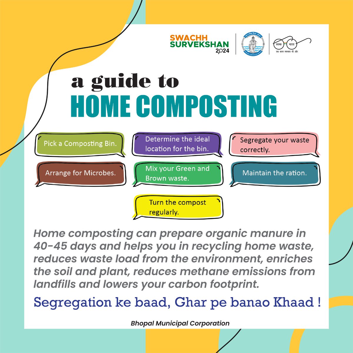 Home Composting ! 
It is a great way to recycle the organic waste we generate at home.

#ULBCode802312
#BMCNews
#Composting
#RRR 
#wastesegregation
#SwachhSurvekshan2024Bhopal
#swachhbhopal