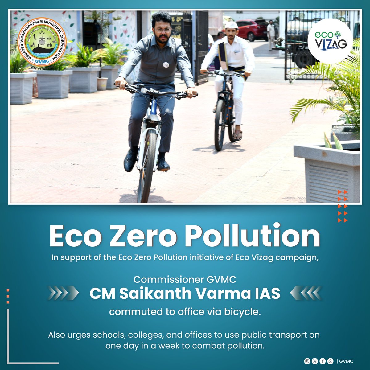 🌍 Join Commissioner C.M. Saikanth Varma IAS in promoting cleaner air and sustainable living in Visakhapatnam! 🚲 Every Monday, Commissioner C.M. Saikanth Varma IAS leads by example, commuting to the office by bicycle to reduce pollution and carbon emissions. 🌱 Now, we're…