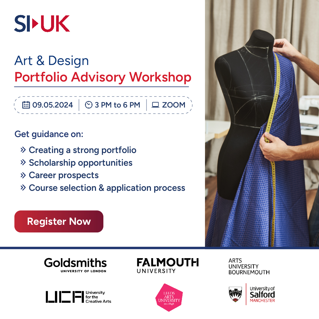 Join us for the Portfolio Advisory Workshop on 9th May 2024 at 3PM on Zoom, where representatives from top art and design UK universities will guide you on how to curate the best of your works for your university applications Register at: tinyurl.com/4tpwp6ym