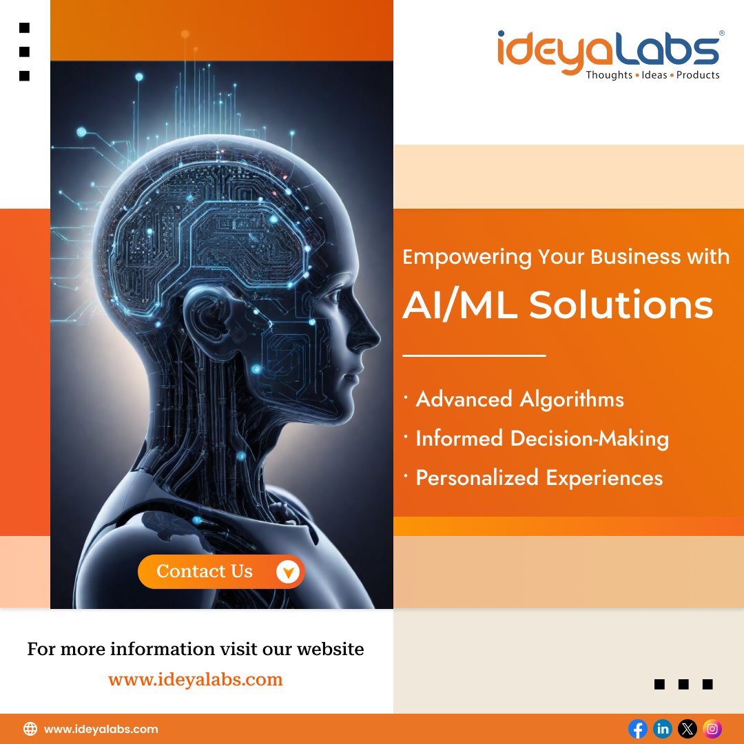 Unlock the potential of #AIML to drive innovation and growth for your business! With #ideyaLabs' #AIMLsolutions, you can harness the power of advanced algorithms to analyze #data, gain valuable insights, and make informed decisions.
