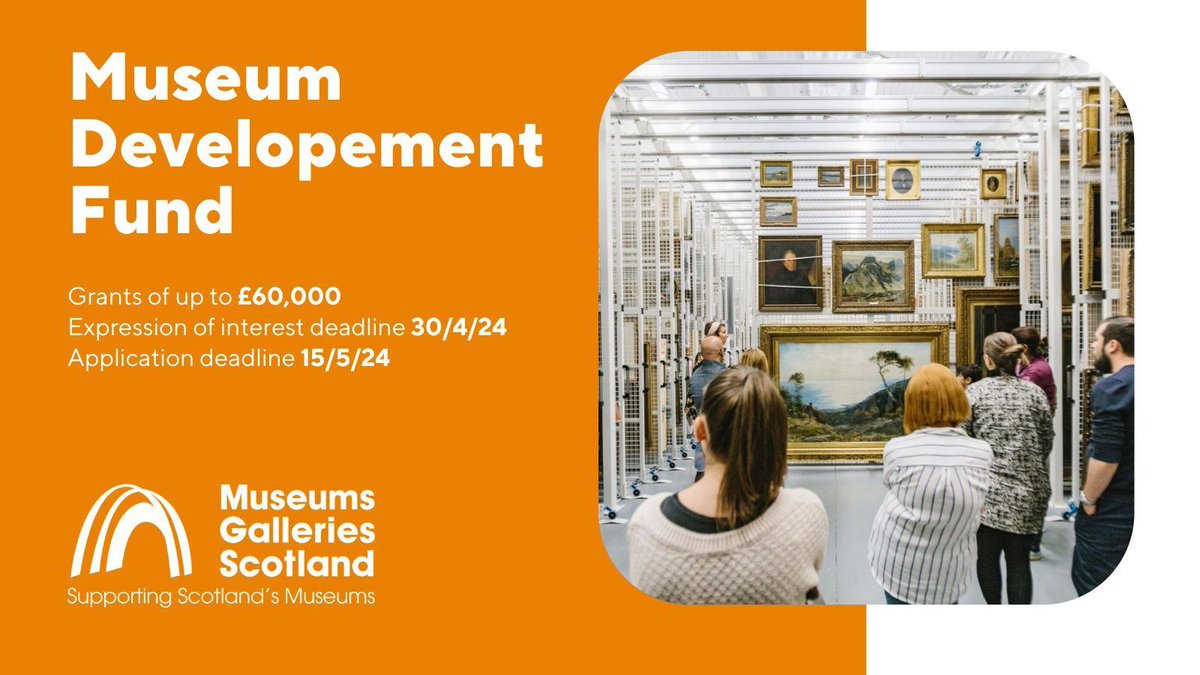 📢Tomorrow is the deadline to register your interest in the Museum Development Fund with our grants team. The fund supports museums to deliver strategic development projects in line with your own business plans + Scotland’s museums & galleries Strategy: bit.ly/3vcD75b