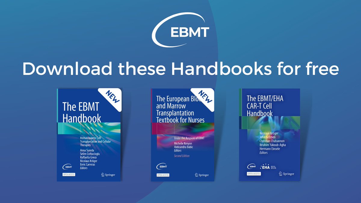 📚 Have you grabbed your free copies yet? 🆕 Check out the latest in #HCT and #CellularTherapy with: 
📘 The EBMT Handbook
📓 Textbook for Nurses (new translations coming soon!)
📔 The EBMT/EHA CAR-T Cell Handbook

All the books are available at ➡️ ebmt.org