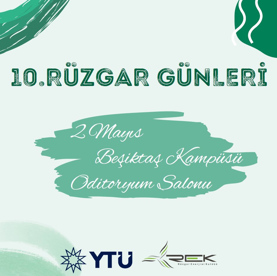 🏫YTU - Rüzgar Enerjisi Kulübü'nün düzenlediği Rüzgar Günleri'nin 10. su bu sene 2 Mayıs'ta Yıldız Kampüsü Oditoryumda gerçekleşiyor. Kayıt: docs.google.com/forms/d/e/1FAI…