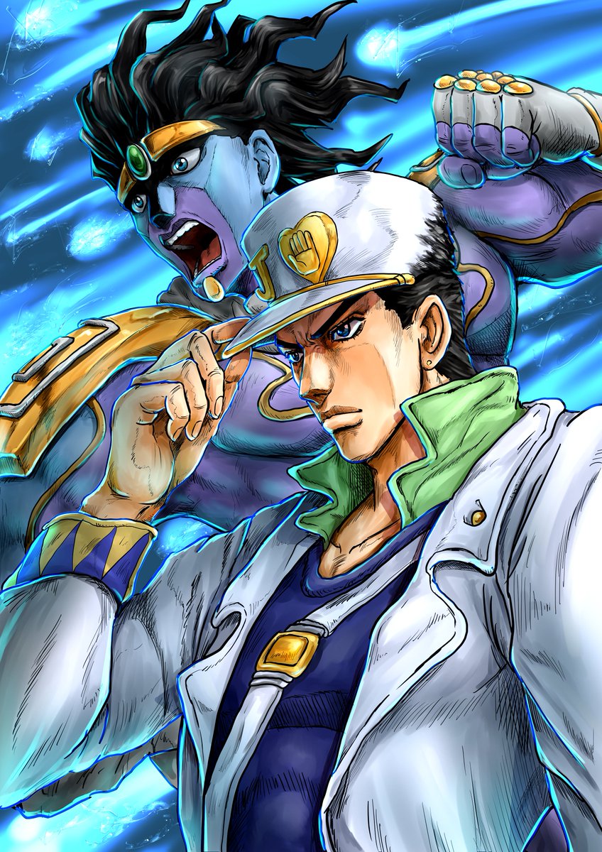 空条承太郎 ,スタープラチナ 「空条承太郎『スタープラチナ・ザ・ワールド』 #JJBA #承太郎」|よはんのイラスト