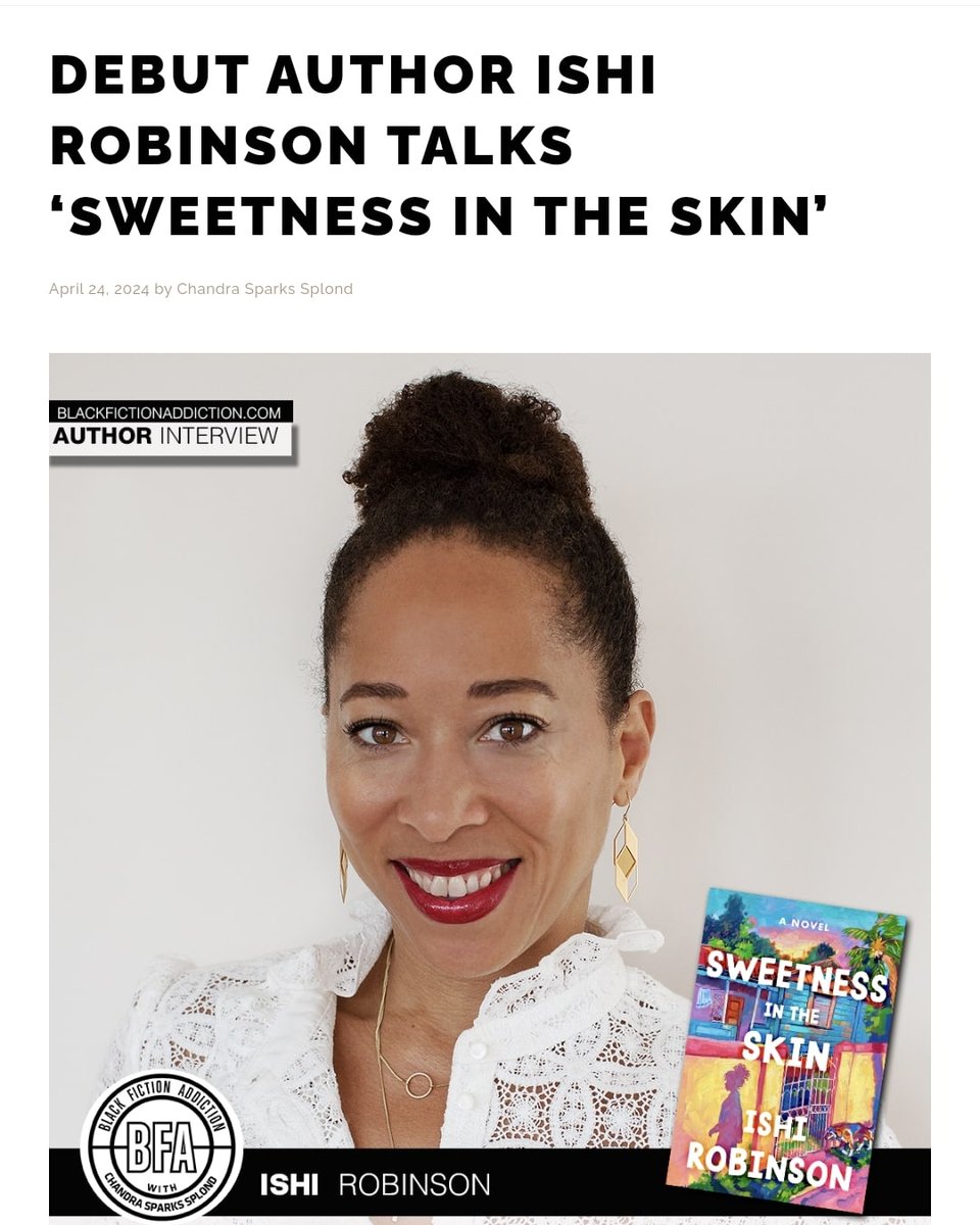 What do I love / hate most about being an author, what books I'm excited about reading, and more in #SweetnessInTheSkin, all in my author Interview with Black Fiction Addiction! blackfictionaddiction.com/2024/04/ishi-r…