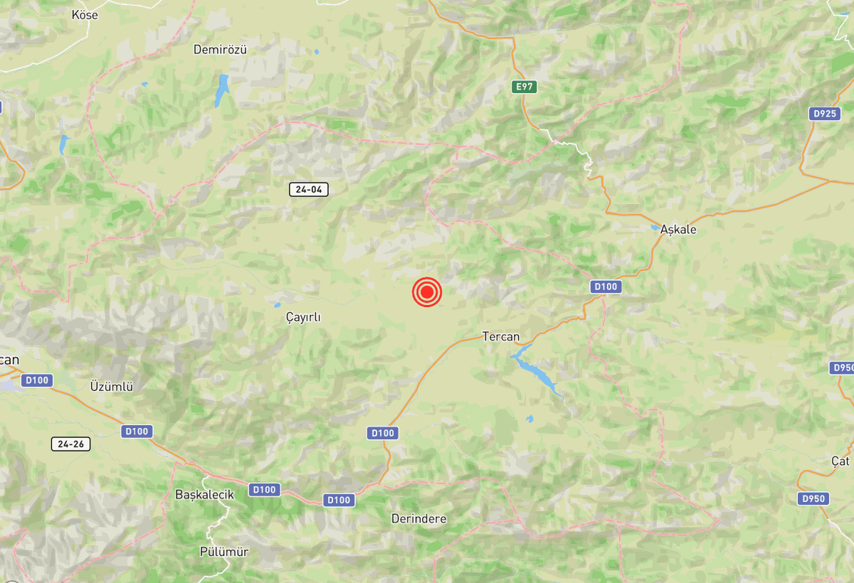 #deprem #DEPREMOLDU #SONDAKIKA #Erzincan
        
Yer: Cadirkaya-Tercan (Erzincan)
Büyüklük: 2.3
Derinlik: 2.6 km
Tarih: 2024.04.29 12:07:02
Konum: google.com/maps?q=39.8382…