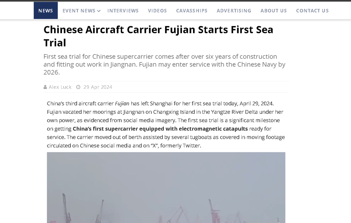 🚨🚨China's third aircraft carrier, Fujian, sets sail from Shanghai for her maiden sea trial today, April 29, 2024. Departing Jiangnan on Changxing Island in the Yangtze River Delta, Fujian is seen under her own power in social media images. #AircraftCarrier #Fujian #China
