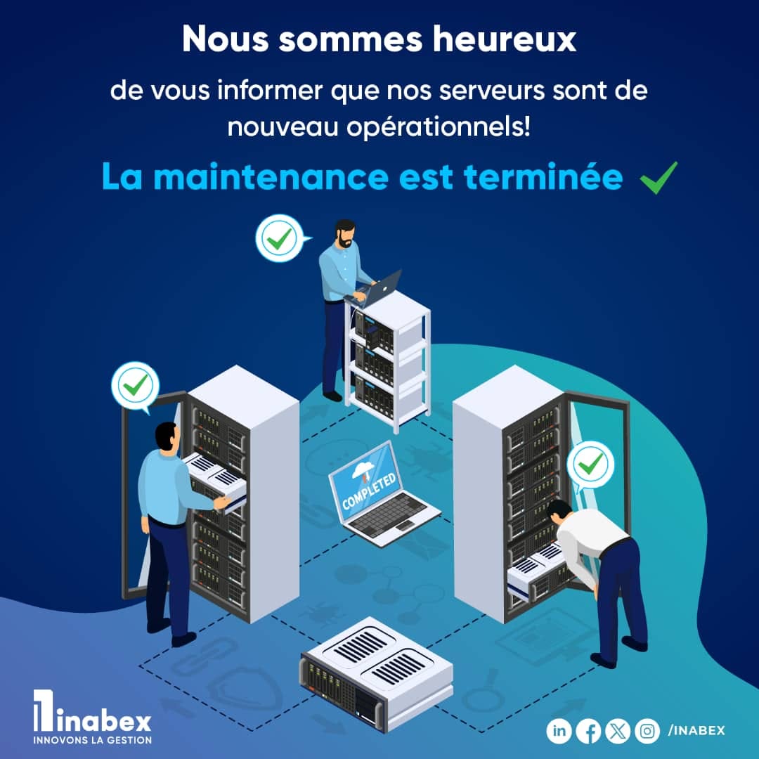 inabexsolutions's tweet photo. #maintenancerésolu
Nous sommes heureux de vous informer que la maintenance de nos serveurs est maintenant terminée. Tout est opérationnel et prêt à être utilisé. Merci pour votre patience et votre compréhension  📷📷 https://t.co/KpmUOkzih0