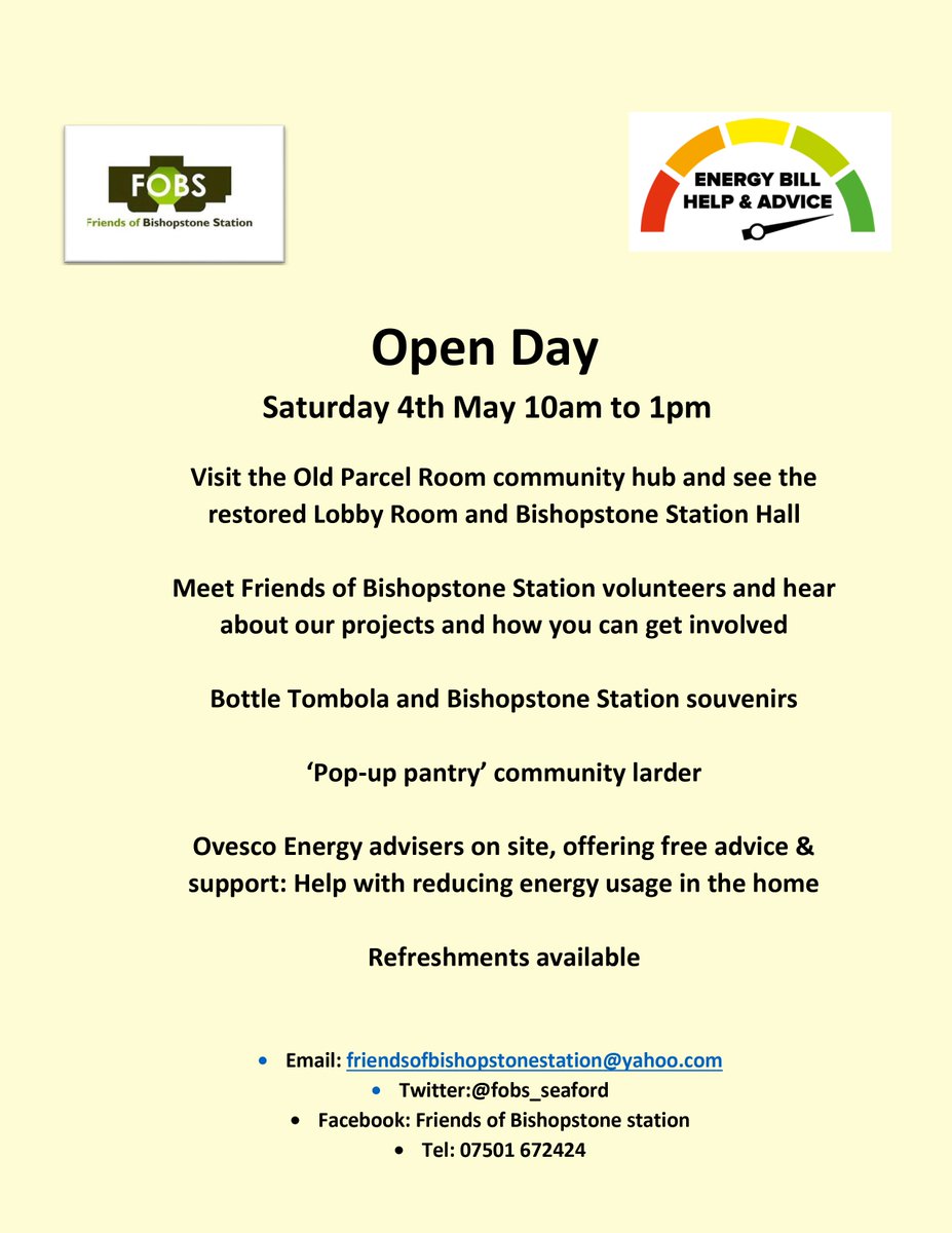 Ever wondered what goes on at the award-winning community hub at #Bishopstone station on the #SussexDownsLine? The station volunteers @fobs_seaford have an Open Day on Saturday 4 May so there's a chance to see the work that's gone on to restore the Art Deco building.