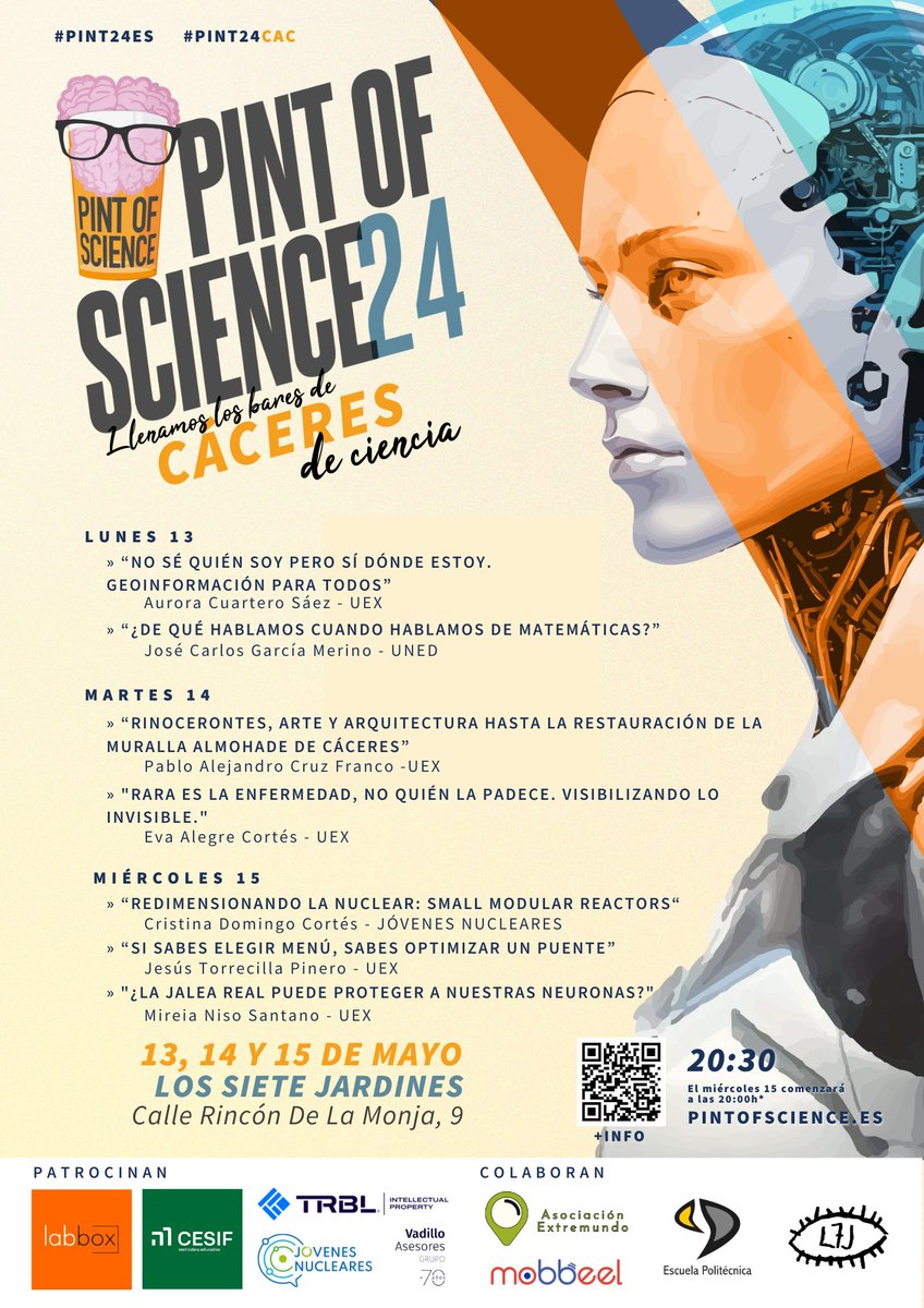 🔙 Vuelve Pint of Science a Extremadura 🚀🌟¡Éstas serán las ponencias que nos inspirarán en #Pint24CAC y #Pint24BDJ! 📆 Nos vemos el 13, 14 y 15 de Mayo en los bares de Badajoz y Cáceres
