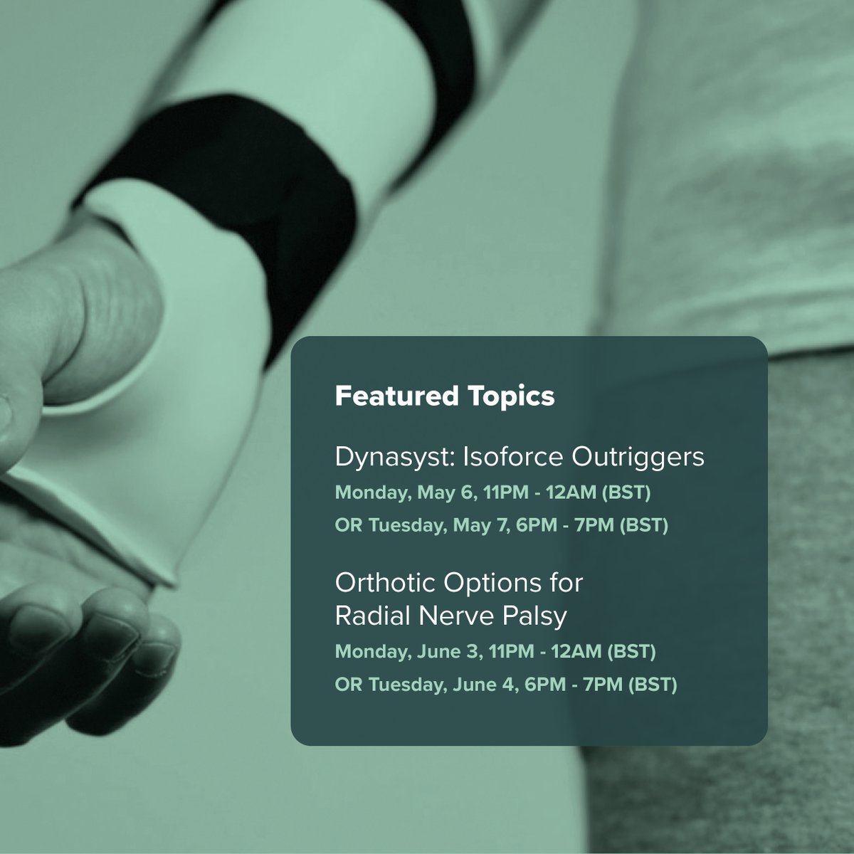 Promedics's tweet image. Promedics invite you to join the next webinar in the Orfit Splinting Spark series. ✨

Next up on Monday 6th &amp;amp; Tuesday 7th May: Dynasyst: Isoforce Outriggers.💡

🔗 Register here: orfit.com/splinting-spar…

#Splinting #SplintingWebinar #OrthoticFabrication #HandTherapyEducation