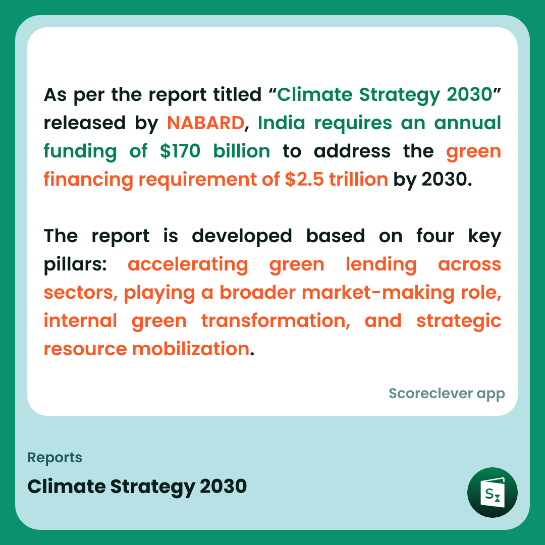 🟢🟠 𝐈𝐦𝐩𝐨𝐫𝐭𝐚𝐧𝐭 𝐍𝐞𝐰𝐬: Climate Strategy 2030

Follow Scoreclever News for more

#ExamPrep #UPSC #IBPS #SSC #GovernmentExams #DailyUpdate #News