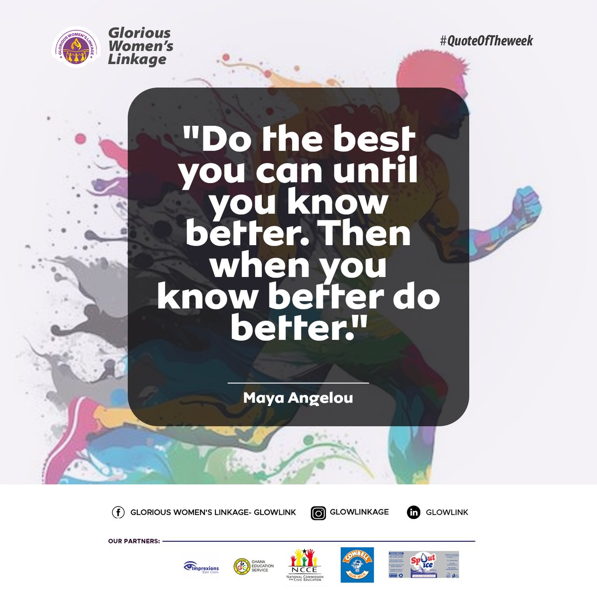 'Do the best you can until you know better. Then when you know better do better.'
@Maya Angelou
#GLOWLINK #DoBetter #ContinuousImprovement #ProgressOverPerfection #GrowthMindset #EvolveAndAdapt