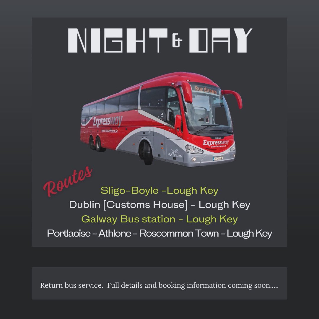 🚨 Transport announcement 🚨 We're pleased to announce that we are partnering with @Buseireann to provide an expansive range of bus routes to Night and Day to help you leave your car at home.