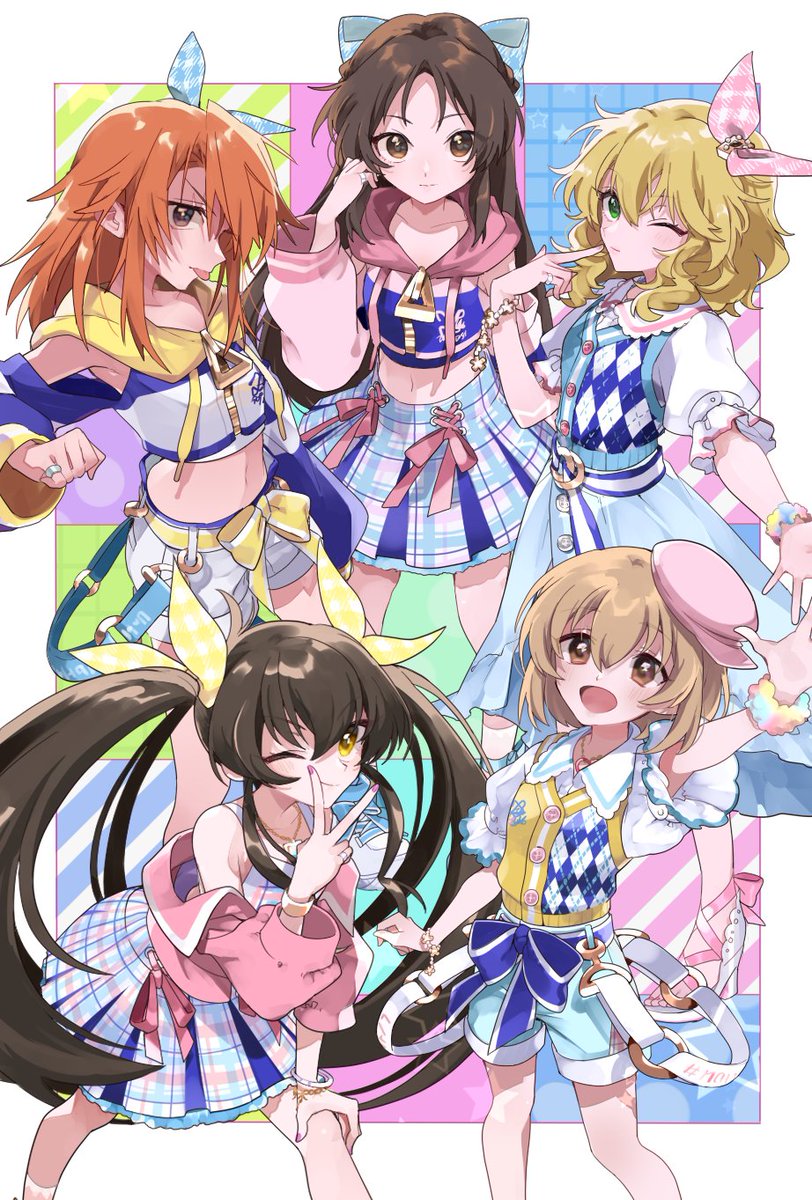 matoba risa ,sakurai momoka ,tachibana arisu ,yuuki haru long hair looking at viewer blush smile open mouth short hair skirt  illustration images