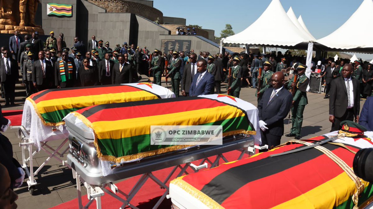 H.E. President @edmnangagwa & the First Lady @ZimFirstLady arrive for the triple burial of Brigadier General Shadreck Vezha, Cde Nyasha Nash Dzimiri & Cde Grace Tsitsi Jadagu at the National Heroes Acre. The nation is in mourning following the loss of these committed cadres.