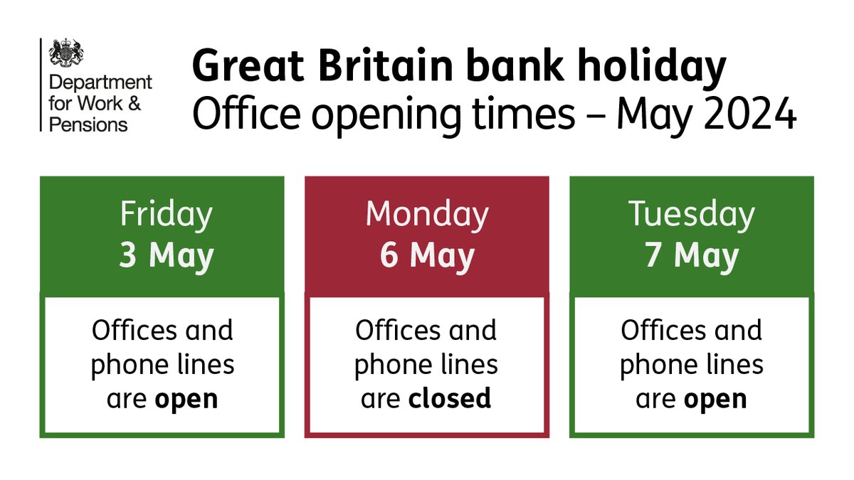 Changes to our opening times over the bank holiday period