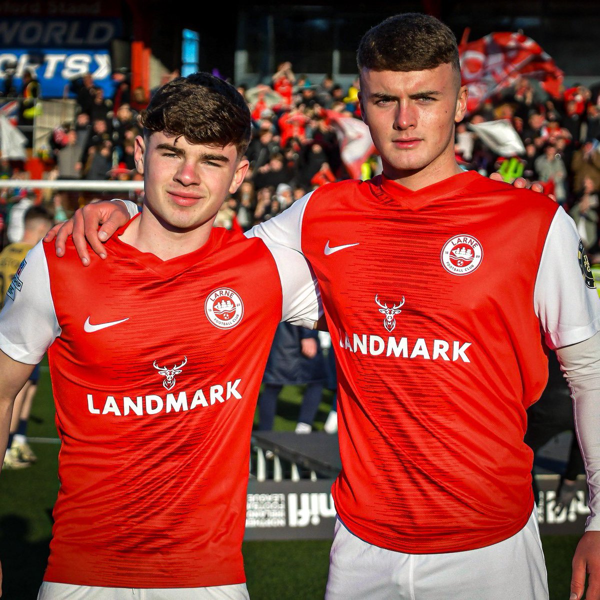 Congratulations to Logan Graham who made his first team debut on Saturday as they secured the Gibson Cup for the second year in a row 👏🏆 Jack Hastings also made his league debut and second first team appearance during the 5-0 victory 😀 #WeAreLarne #ForTheTown