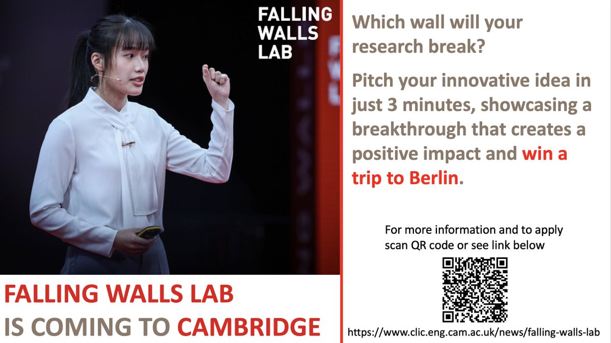 📢 Calling all #undergraduates, #postgraduates & #postdocs of all disciplines – apply to the @Falling_Walls Lab #Cambridge! Pitch your innovative idea in 3 minutes – you have nothing to lose & everything to gain 👇 eng.cam.ac.uk/news/pitch-you… Deadline for applications: 12 May '24