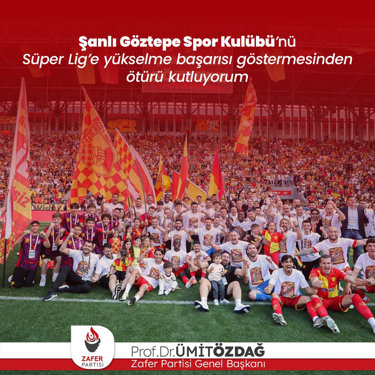 Şanlı Göztepe Spor Kulübü'nü Süper Lig'e yükselme başarısı göstermesinden ötürü kutluyorum.