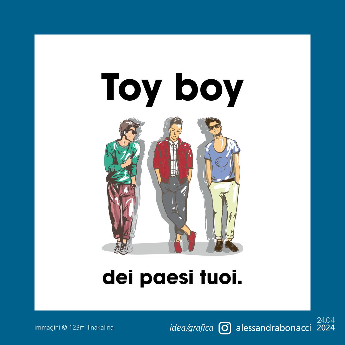Vecchi proverbi riveduti e corretti.

Idea/grafica: Toy boy dei paesi tuoi.

-- 

#MogliEBuoiDeiPaesiTuoi #ToyBoy #Collage #Patchwork #GiochiDiParole #Calembour #Puns #JustForFun #Humor #Joking

(immagini © 123rf: linakalina)
