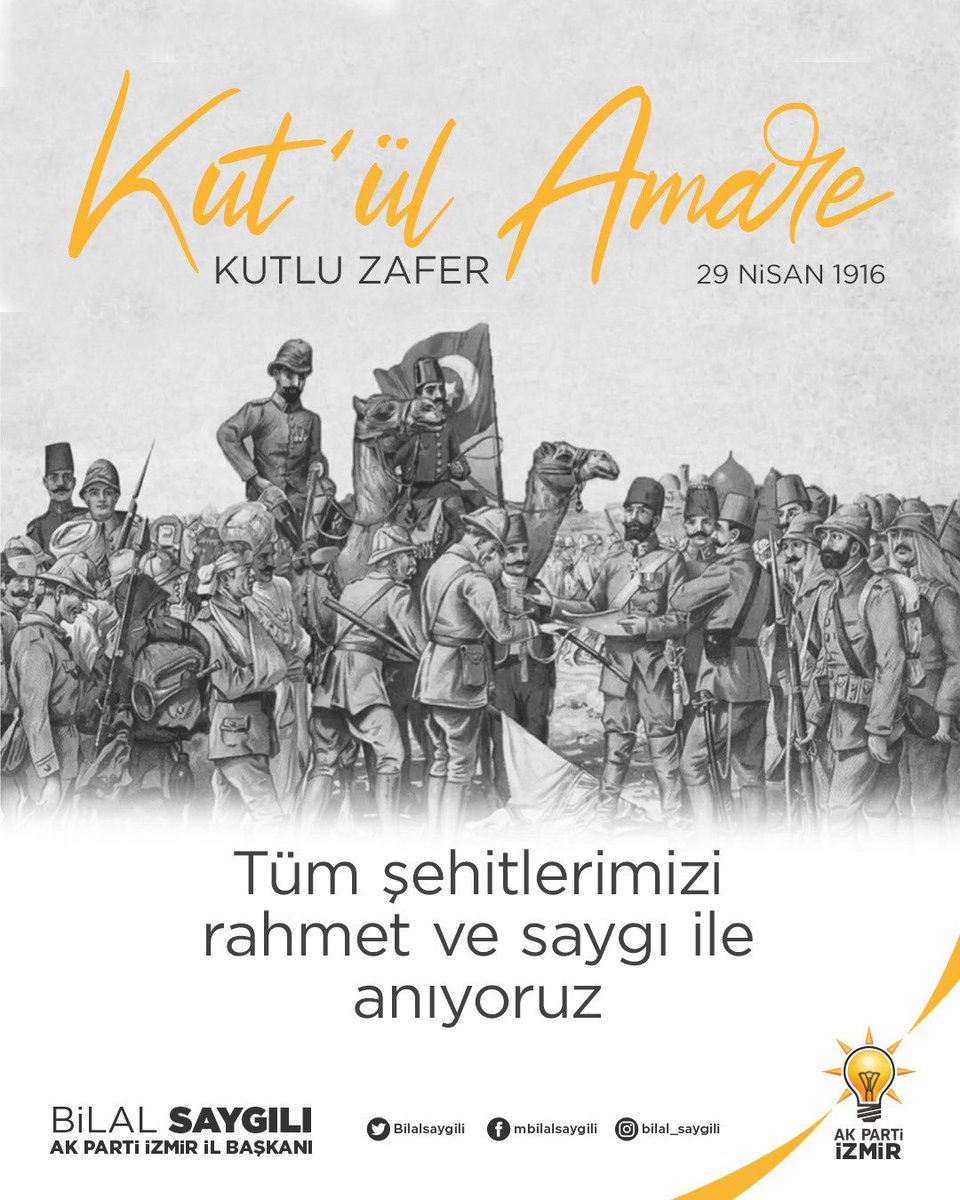 Destanlarla dolu şanlı tarihimizdeki Kut'ül Amare Zaferi'nin 108. yıl dönümünde kahraman ecdadımızı rahmet ve minnetle anıyoruz. #KutülAmare 🇹🇷