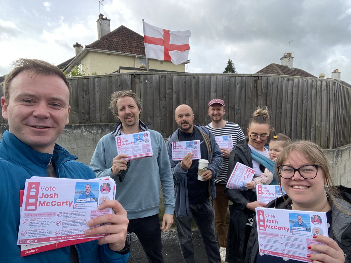 🏴󠁧󠁢󠁥󠁮󠁧󠁿 First @PlymouthLabour canvass of the day, proudly under St George’s flag. We’re in St Budeaux ward where we hope to get Josh McCarty in on Thursday and GAIN this seat from the Tories.