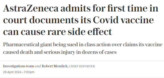 AstraZeneca admits its Covid Vaccine (sold under brand name Covishield in India) can cause 'Thrombosis with Thrombocytopenia Syndrome', (blood clots) resulting in Brain Strokes & Cardiac Arrests.

Big pharma & Govts caused more deaths than the virus.