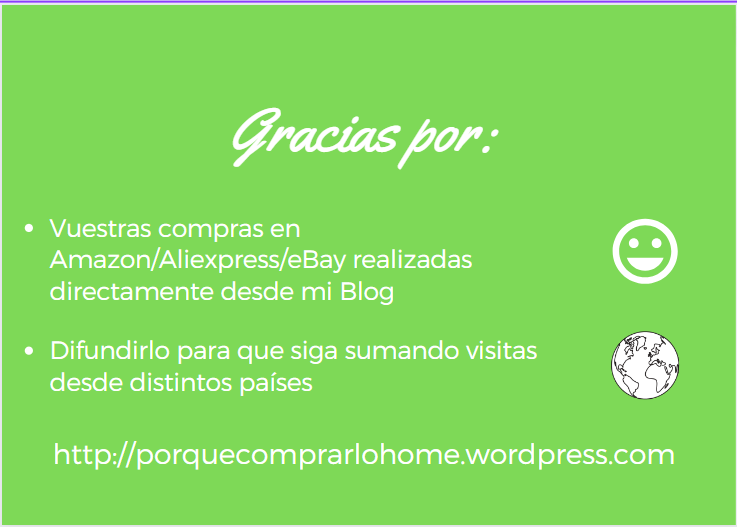 Otra semana más, GRACIAS A TOD@S por vuestras compras en Amazon/Aliexpress/Ebay realizadas a través de mi Blog porquecomprarlohome.wordpress.com y por hacer que siga sumando visitas desde distintos países😉

Visita el link para saber más.
Muy #BuenLunes!

@PymesUnidasEs #PymesUnidas