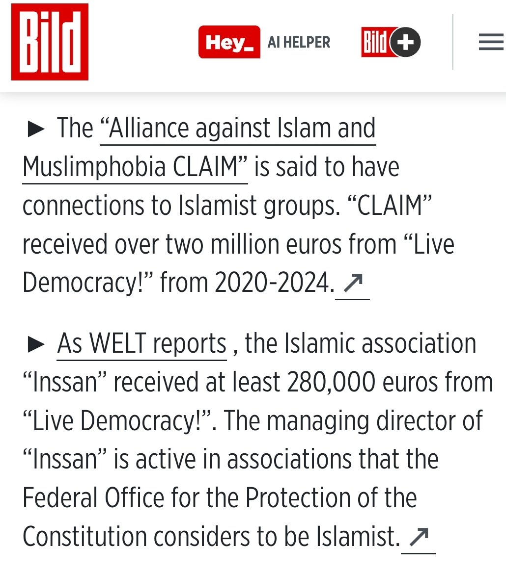 In Germany, taxpayers are subsidizing Islamist organizations in the name of 'defending democracy.' Again, every election from now on must be a referendum on the parties responsible for this.