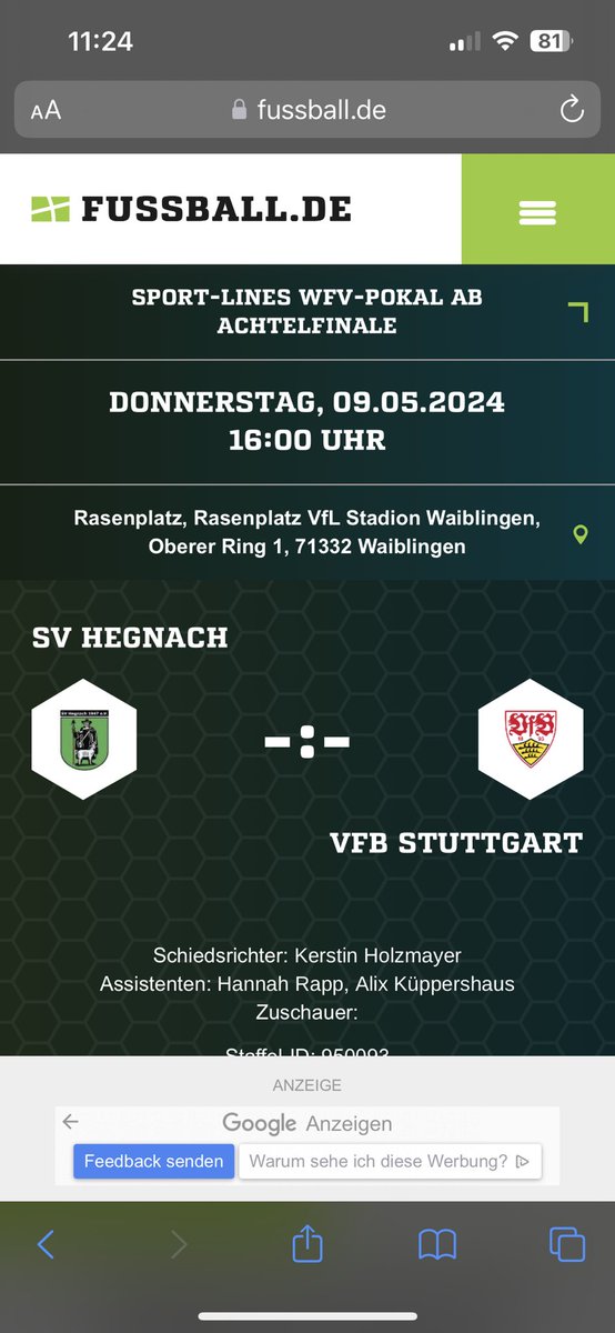 Ihr habt am 9. Mai noch nichts vor, dann ab nach Waiblingen und unsre Mädels der B-Jugend und @VfB_Frauen in ihren Pokalfinals unterstützen #VfB #VfBFrauen