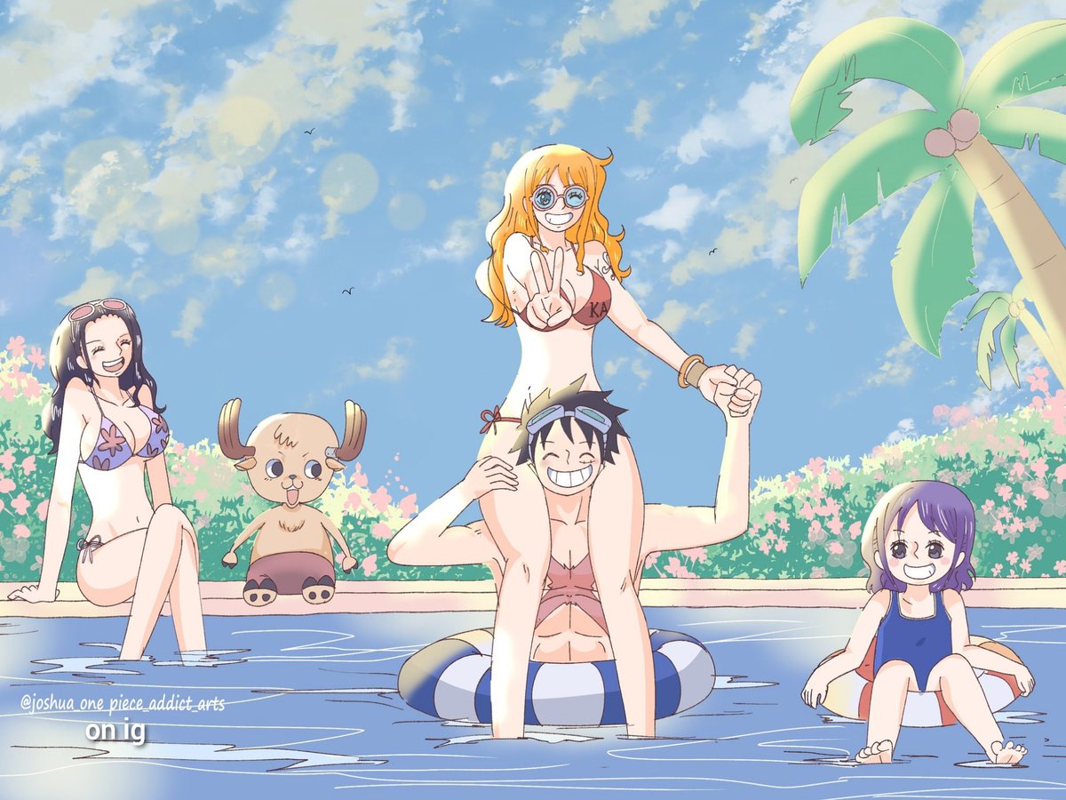 Luffy and Nami on vacation with Nico Robin, Chopper and Tama ♥️ #ONEPIECE #ワンピース #ルナミ #luffy #nami #shounen #LuNami #best