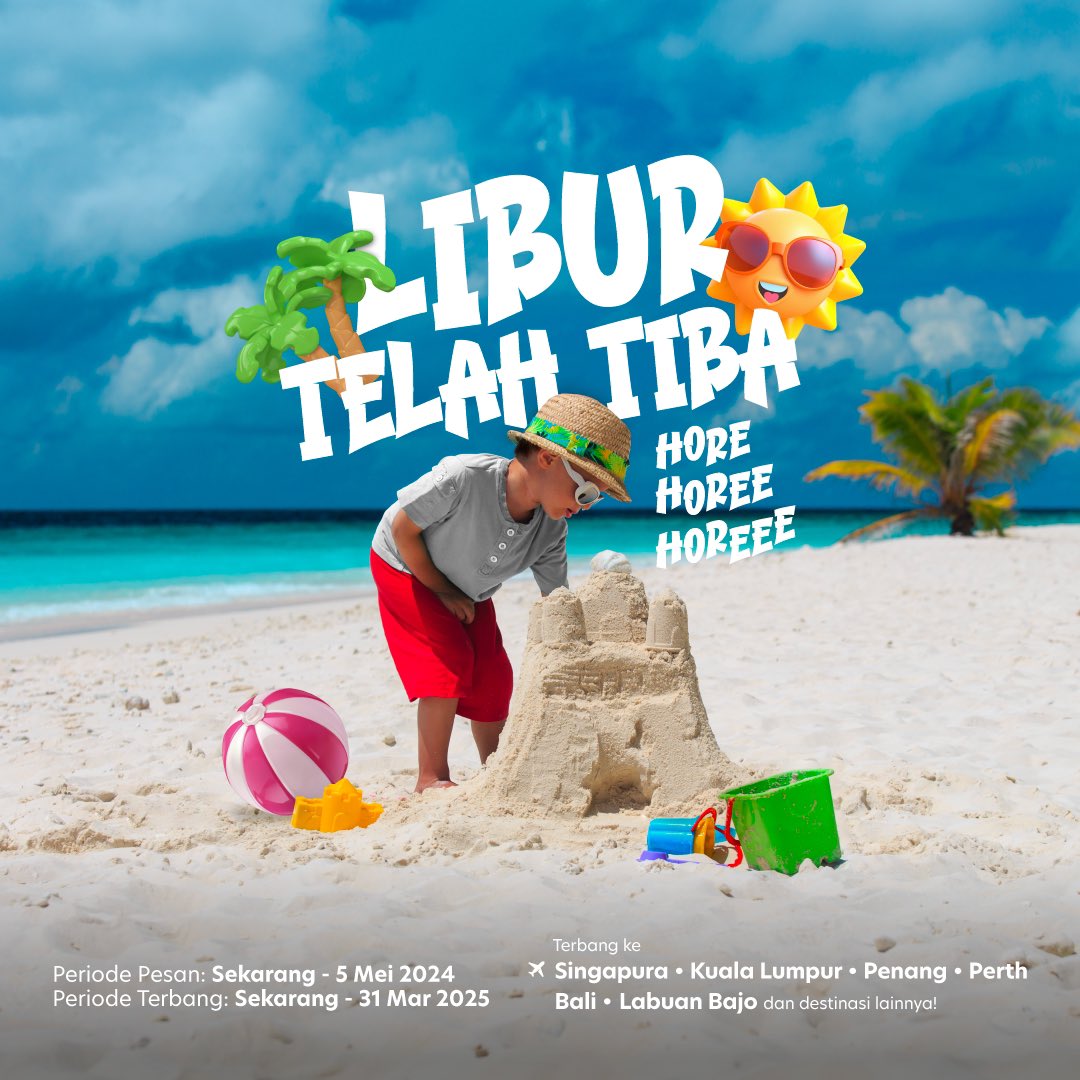 Duh, soundtrack bulan Mei banget gak sih yang banyak libur?✨ Habis itu, liburan anak sekolah deh! 🏖️ Jangan mendadak, siapin tiketmu dari sekarang, FlyAirAsia mulai Rp389ribuan aja! ✈️ #PromoAirAsia #FlyAirAsia #FlyTheWorldChampion